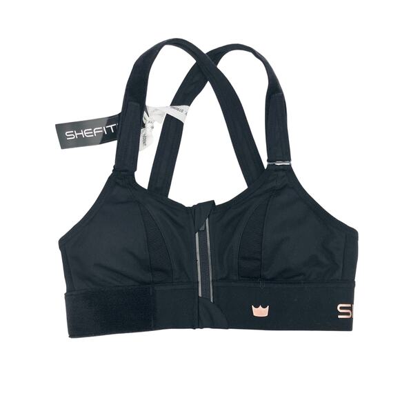 BRAND NEW Shefit Ultimate Sports Bra in Black Zipper Front Adjustable Straps XS - Picture 1 of 5